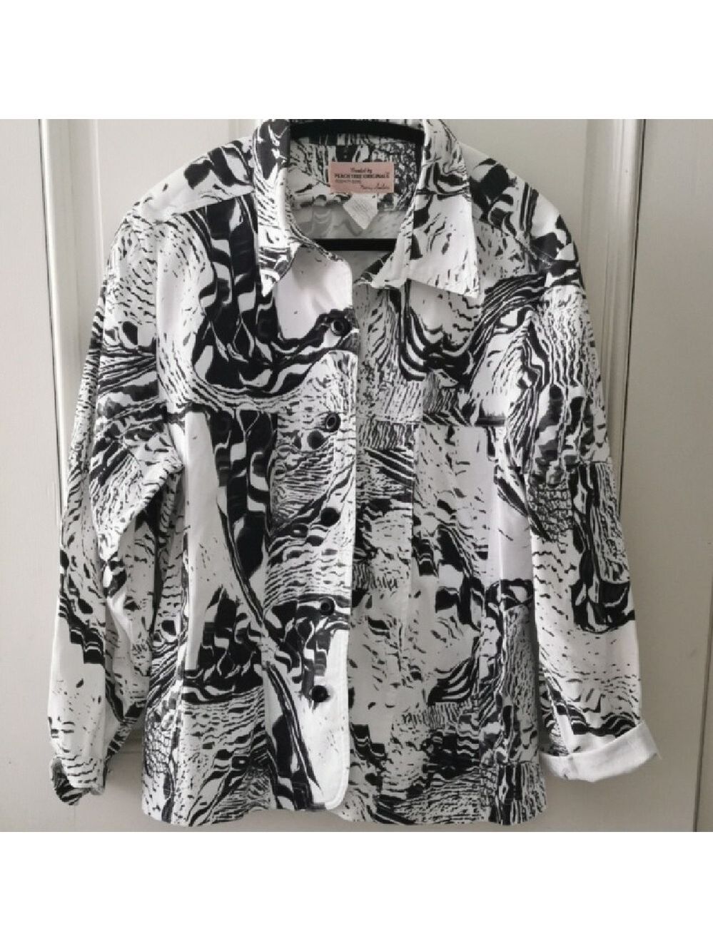 Vintage Peach Tree Originals arty black/white abstract blazer. Size Large.
